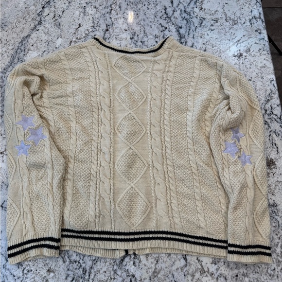 Taylor Swift Folklore Album Cable Knit Cardigan Cream Star Patch - Picture 4 of 8